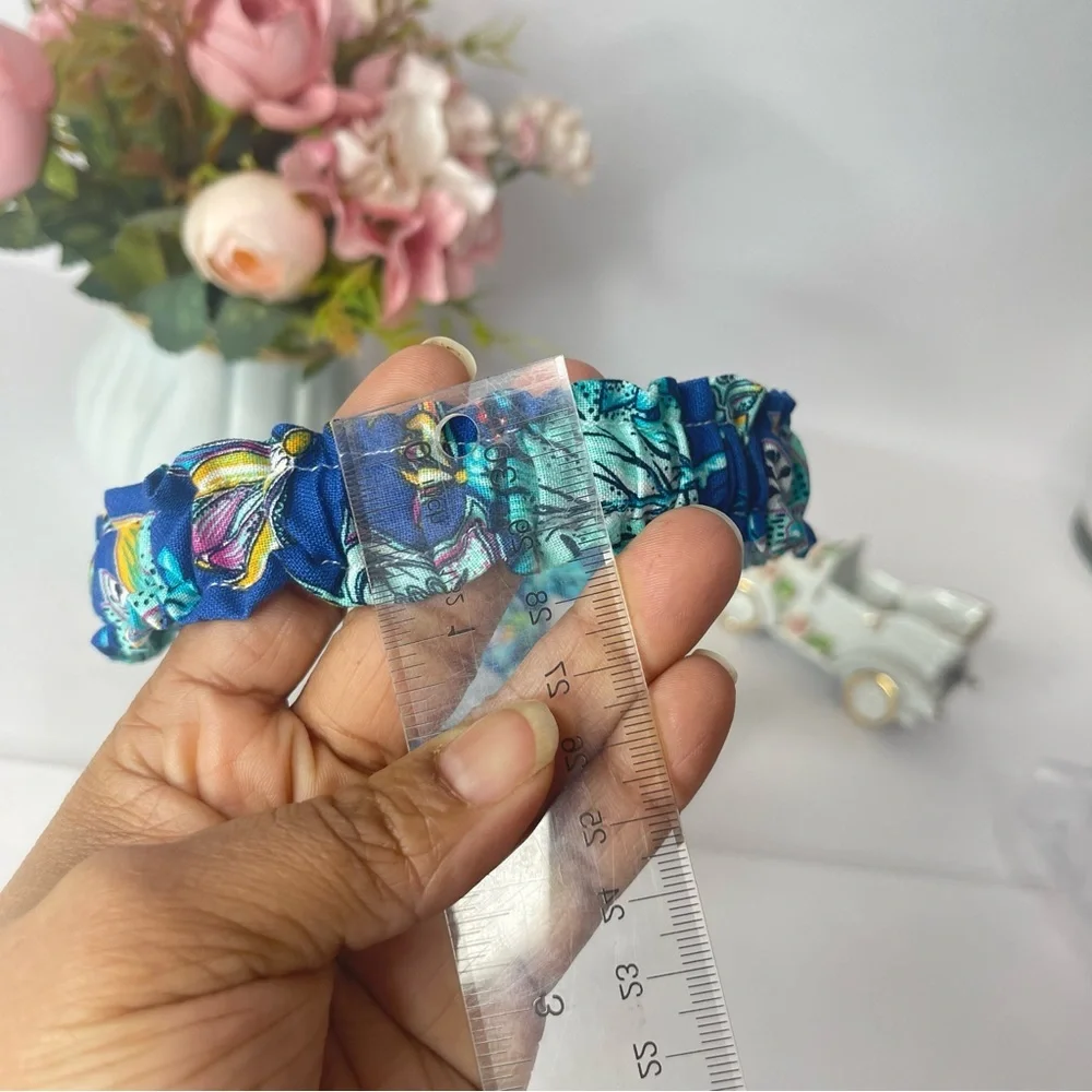 Ruffle Headbands end Scrunchie Set Girls Handmade Hair floral blue